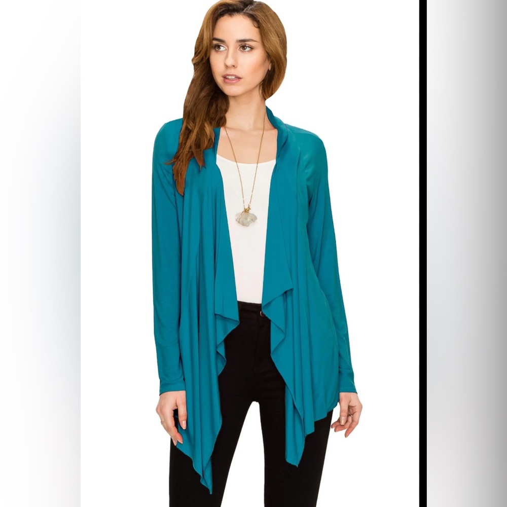 Women’s Teal Draped Open Front Knit Cardigan (size L)